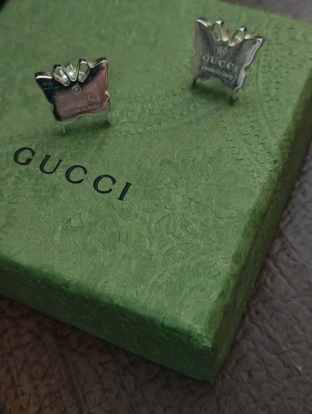 Gucci Silver Butterfly Stud Earrings with Floral Pouch And Box - Picture 2 of 5